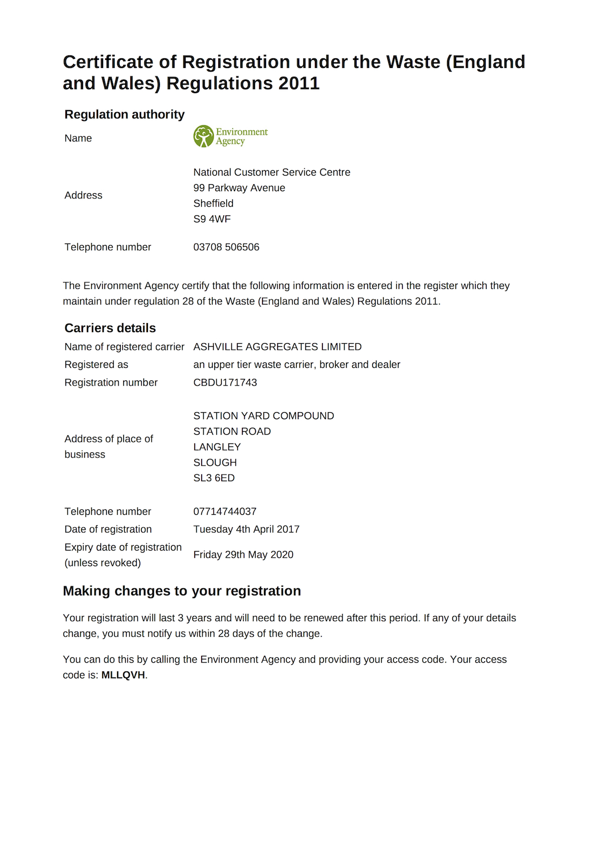 Waste Carriers Licence Ashville Aggregates Here to Help